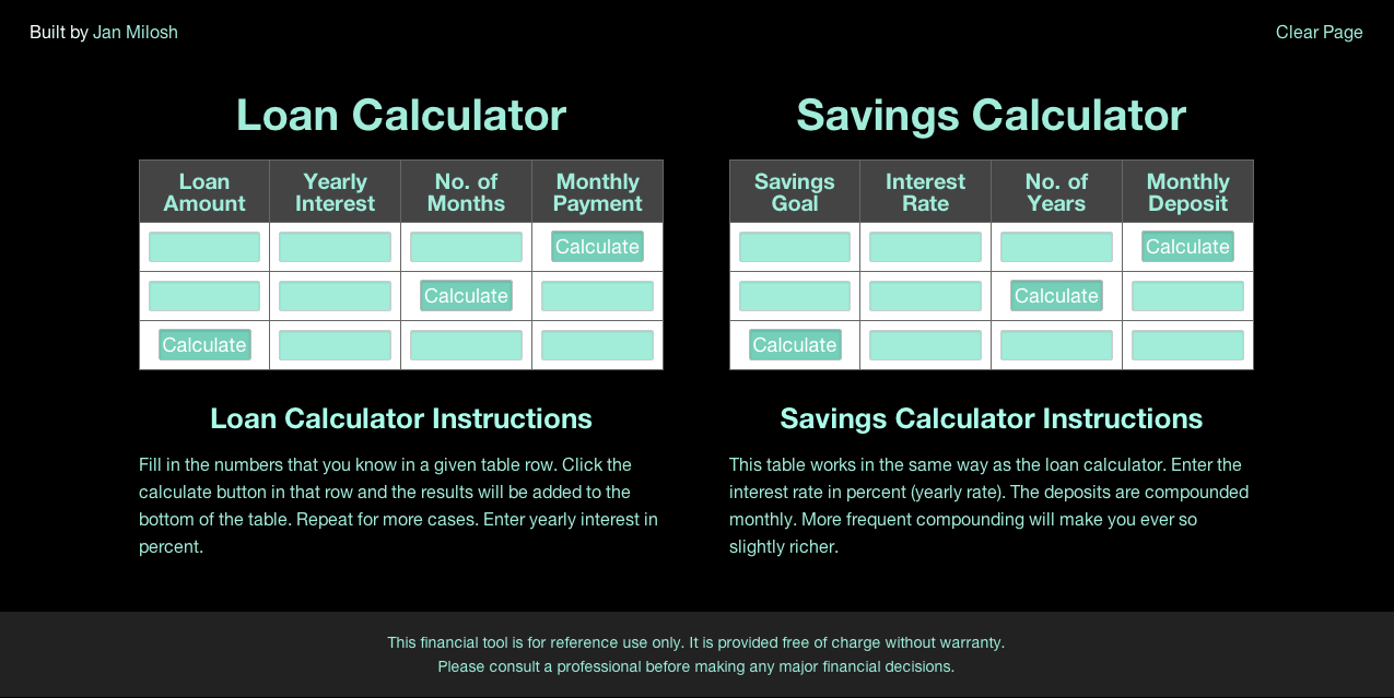 Loan and savings calculator